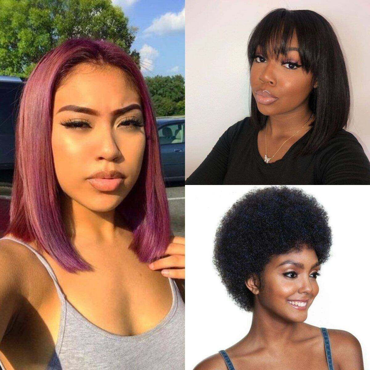 Combo No.10 Afro Wig Straight Fringe Bob Wig 99J Bob Wig