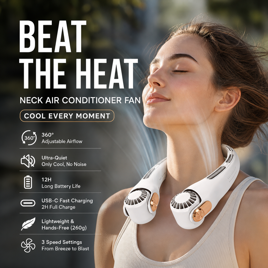 💥 360° Rotating Neck Fan – Ultra Quiet, 3 Speeds, Hands-Free, Long Battery ✨