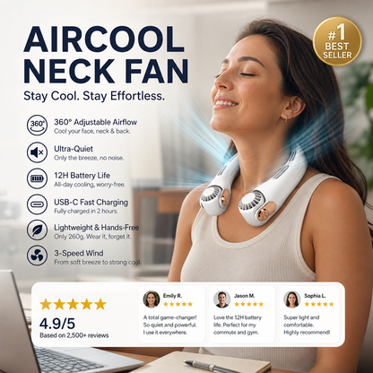 💥 360° Rotating Neck Fan – Ultra Quiet, 3 Speeds, Hands-Free, Long Battery ✨